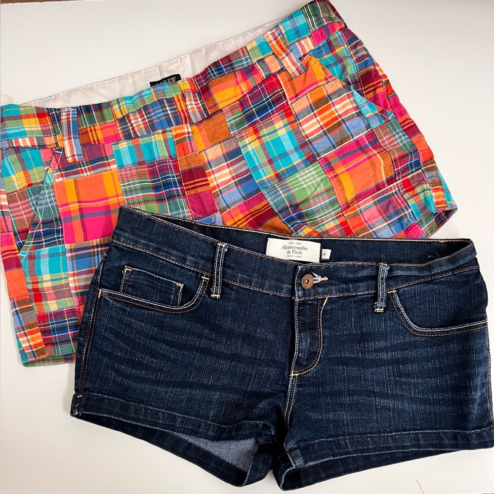 J. Crew colorful plaid and Abercrombie denim women’s shorts pack, size 6